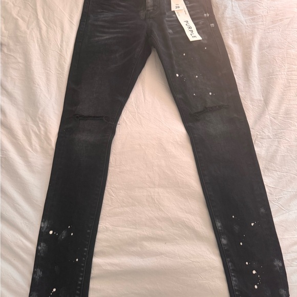 Black Skinny Jeans with Distressed Speckle Design